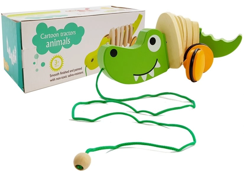 Lean Toys krokodíl na kolieskach 18 cm drevený zelený