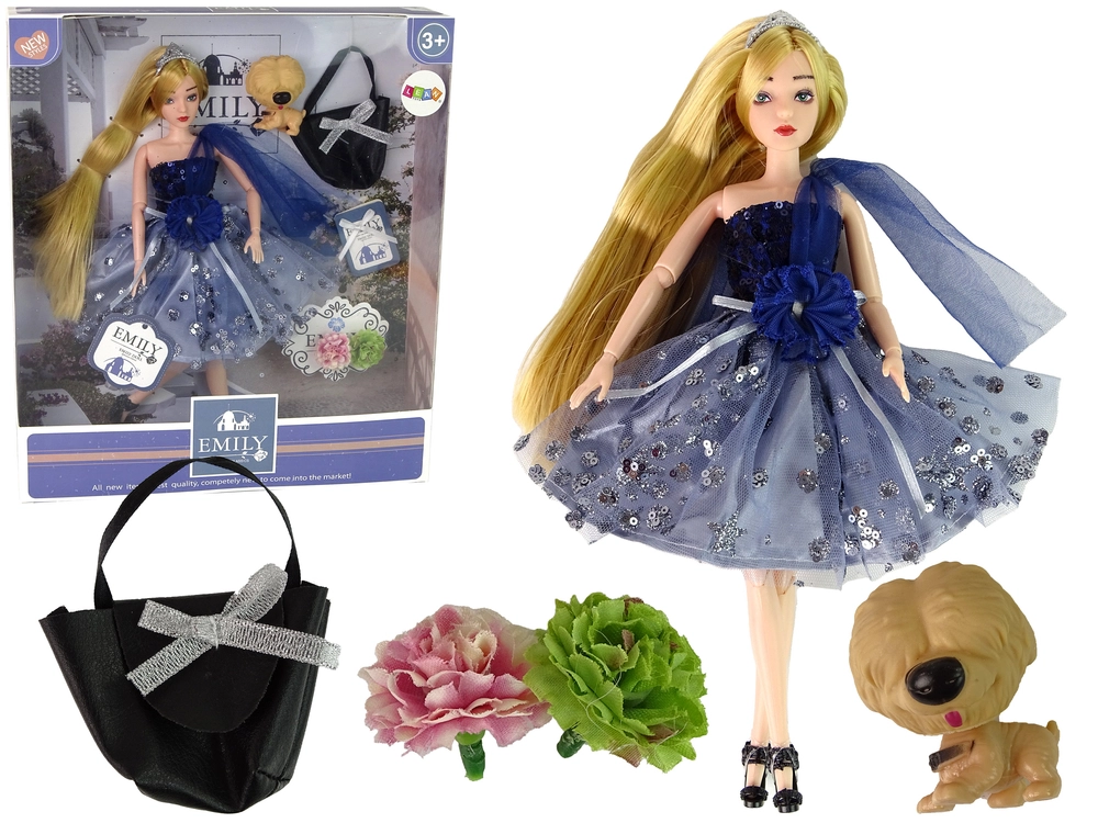 E-shop Lean Toys Emily v modrých šatách s doplnkami