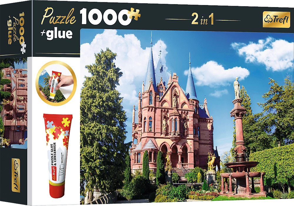 E-shop TREFL Sada 2v1 Zámek Drachenburg v Siebengebirge Německo s lepidlem 1000 dielov