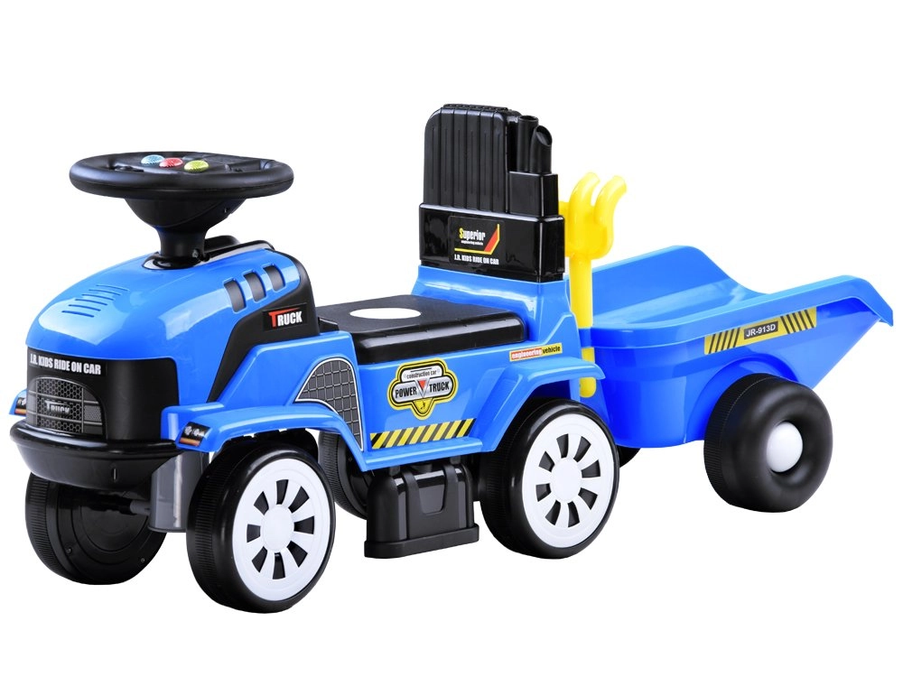E-shop JOKO traktor s vlečkou a zvukom + hrable a lopatka modré