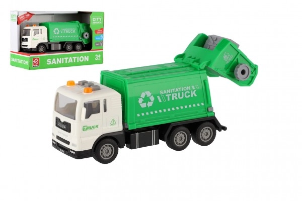 Teddies Auto smetiarske plast 17cm na zotrvačník na batérie so svetlom so zvukom v krabici 21x13x9cm