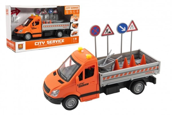 Teddies Auto cestné údržba plast 25cm na zotrvačník na batérie so zvukom sa svetlom v krabici 32x19x12cm