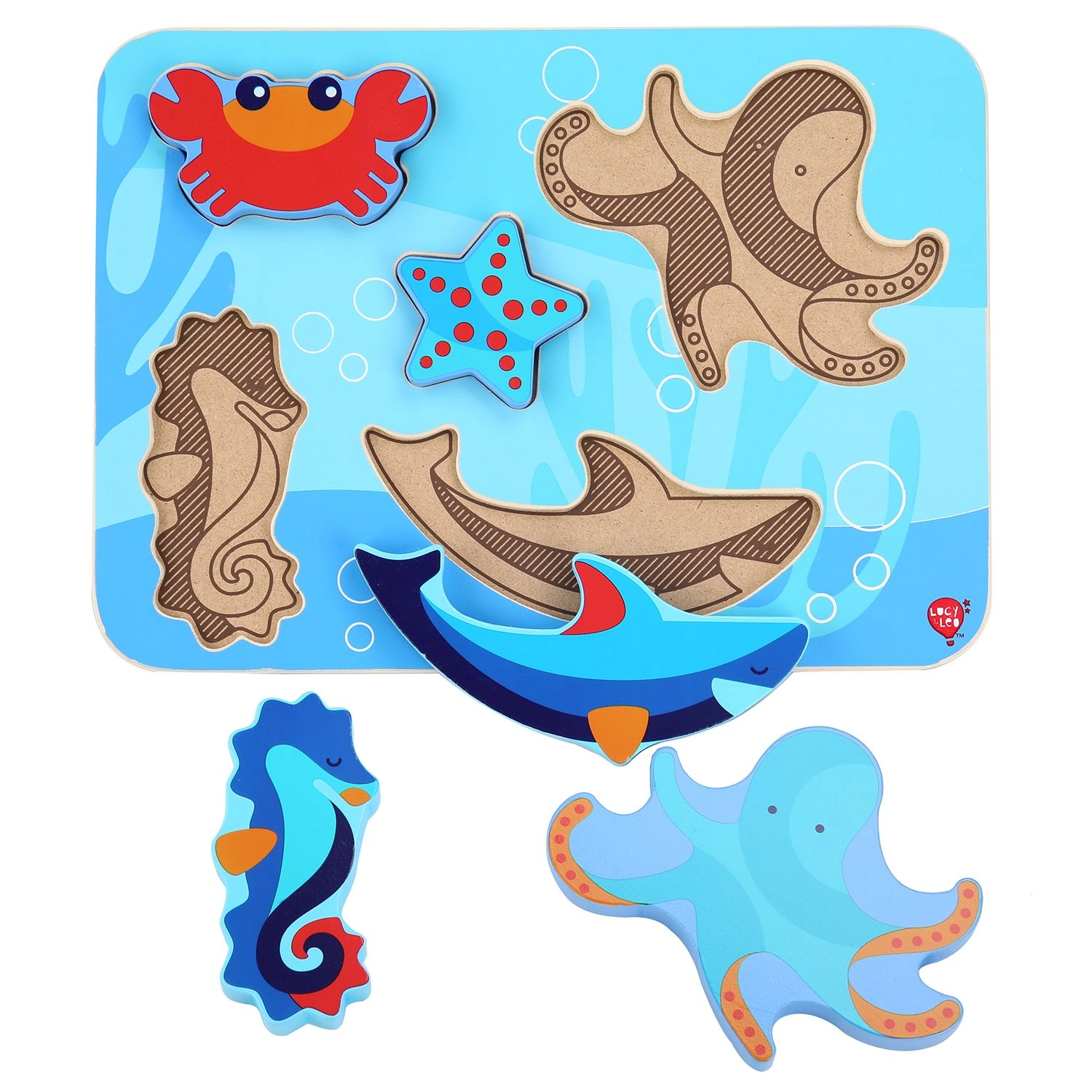 E-shop Drevené vkladačkové puzzle Sea World – LUCY & LEO, 6 dielov