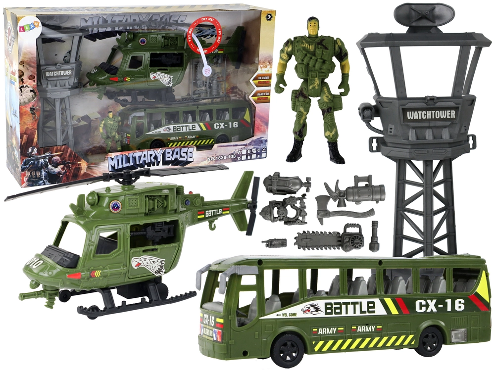 E-shop Lean Toys Vojenská súprava helikoptéra motorka veža