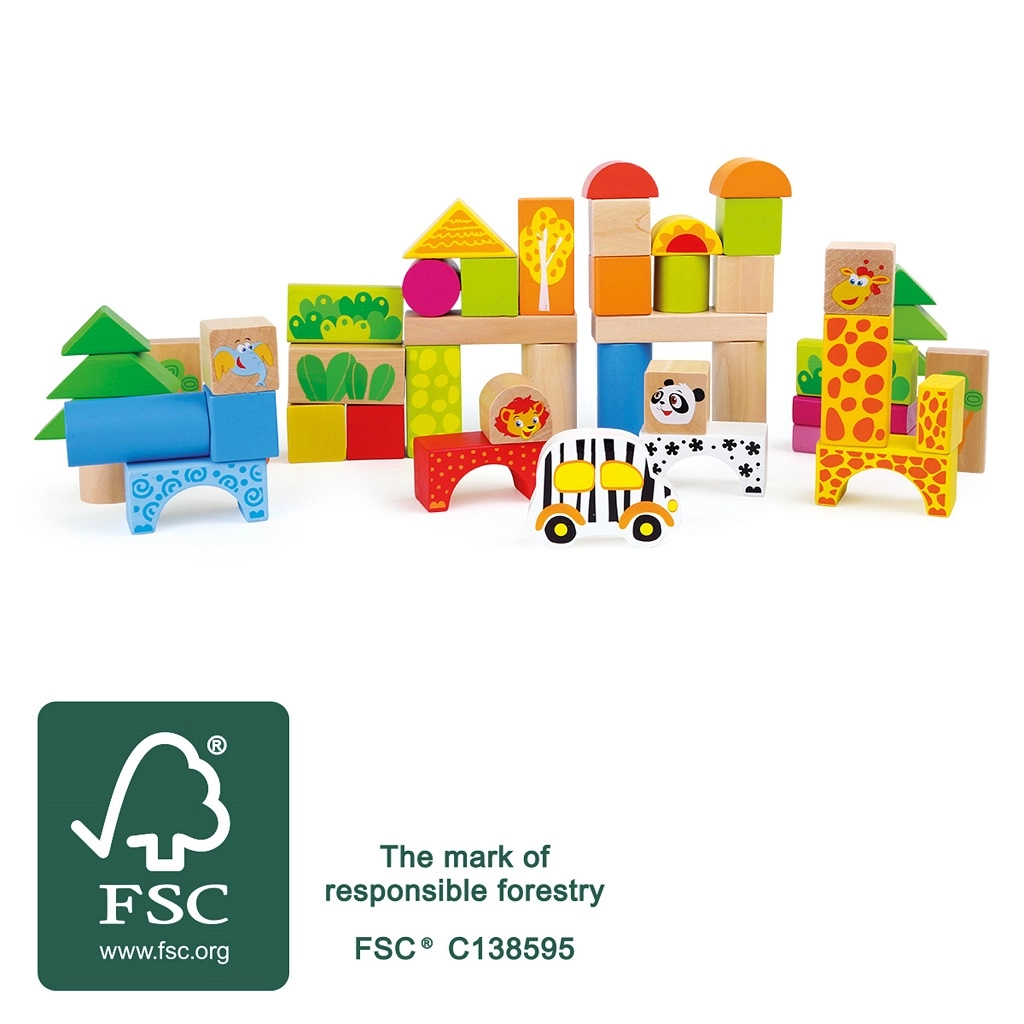 E-shop Small Foot Drevené stavebné kocky ZOO 50 ks