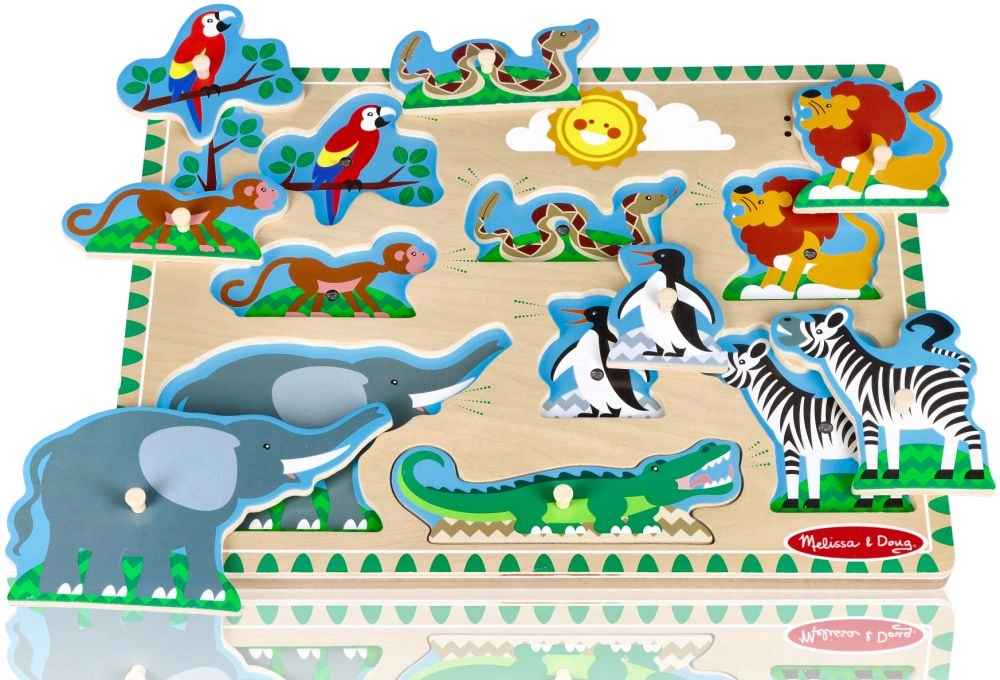 Drevené zvukové puzzle zoo