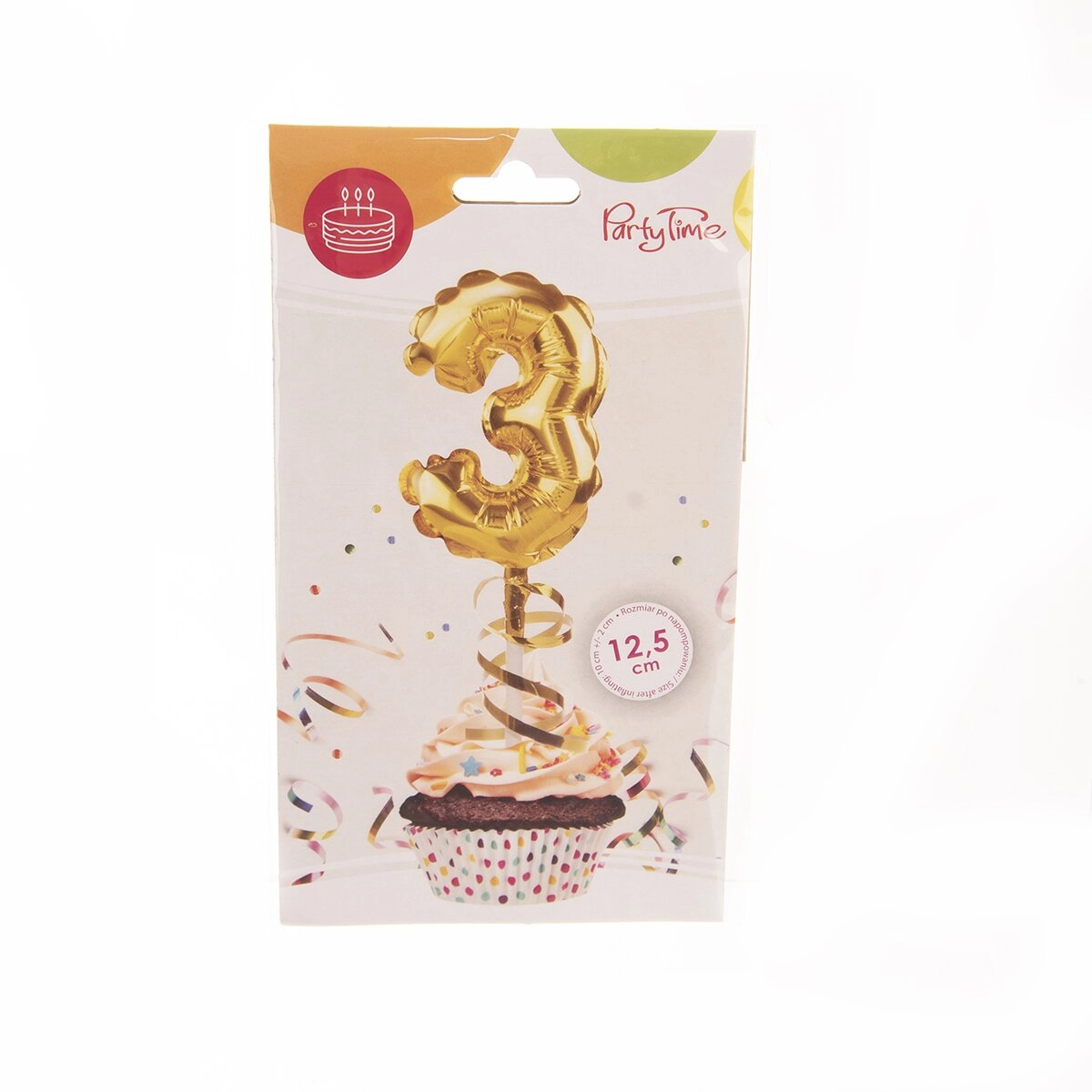 E-shop Fóliový balónik číslo 3 s motívom torty, zlatý 12,5 cm