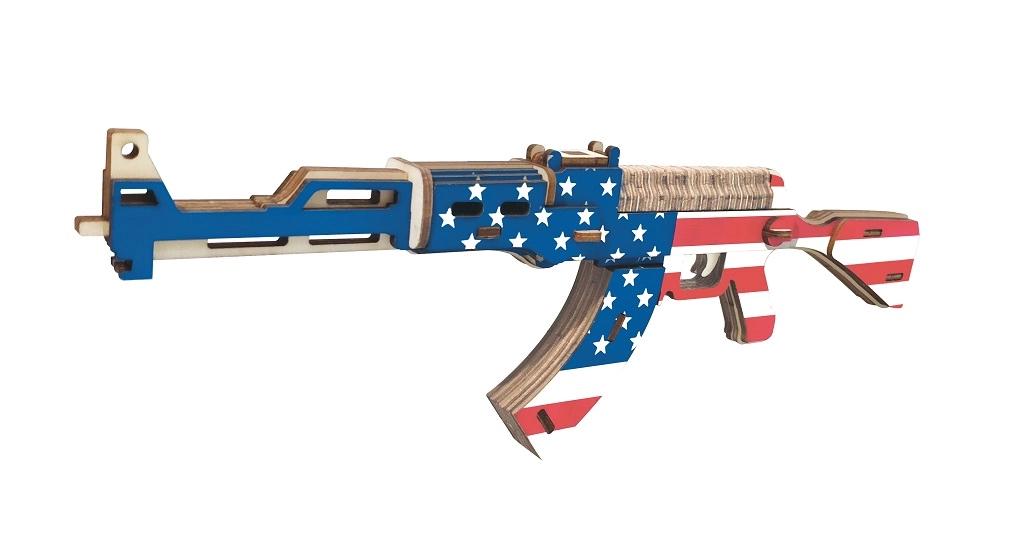 Drevené 3D puzzle Samopal v farbách americkej vlajky