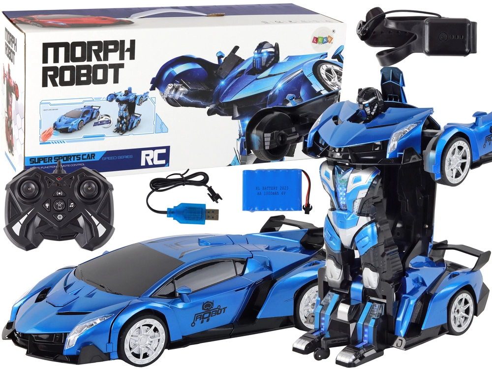 E-shop Robotické auto transformácie R/C 1:10 Modré ovládanie gestami