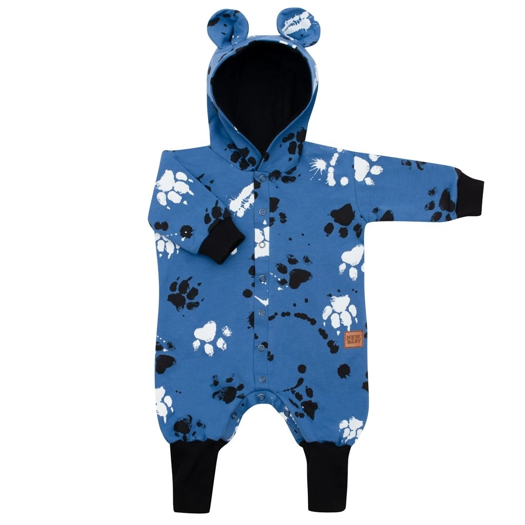 E-shop Dojčenský bavlnený overal s kapucňou a uškami New Baby Labka modrý