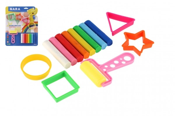 E-shop NARA Modelína/Plastelína 100g 8ks s vykrajovačmi 4ks s valčekom na karte 23x28x2cm