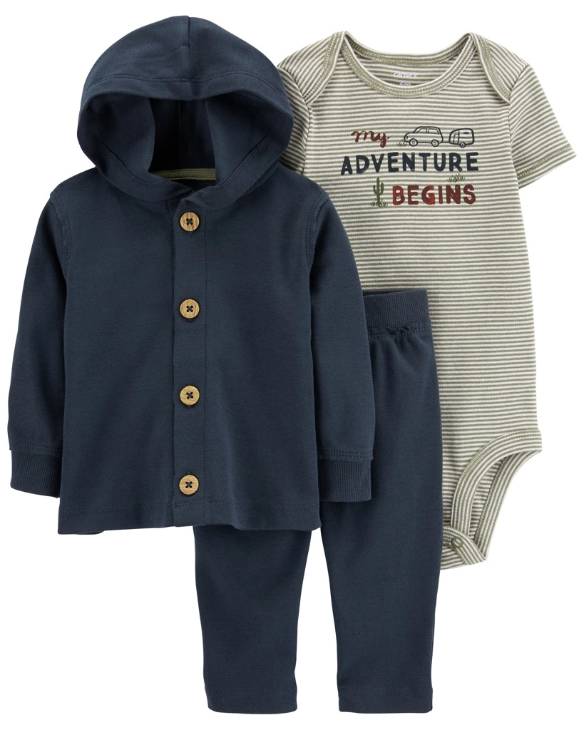 E-shop Carter's Set 3dielny body kr. rukáv kardigán tepláky Green Stripes chlapec