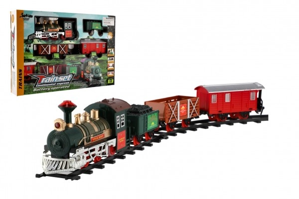 E-shop Teddies Vlak 3 vagóny s kolejemi 8ks na baterie se zvukem se světlem v krabici 41x28x6cm