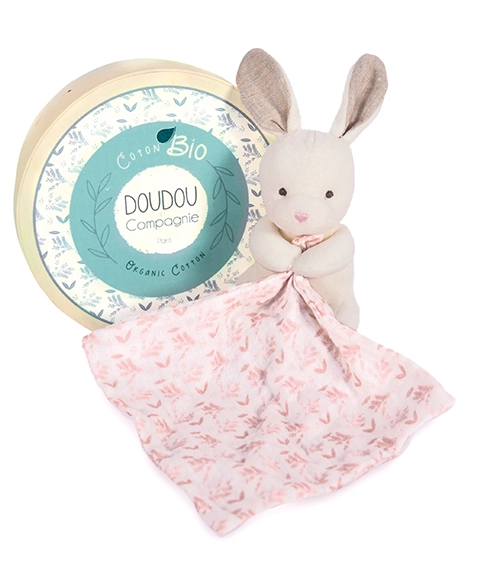 E-shop Doudou et Compagnie Paris plyšový králiček s růžovou dečkou z BIO bavlny 15 cm
