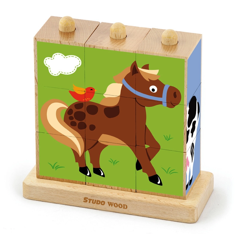 E-shop Studo Wood nasouvací kostky zvířátka z farmy 9 kostek
