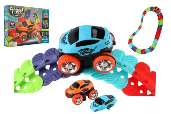 Teddies Autodráha farebná pružná 92 ks auto na batérie so svetlom