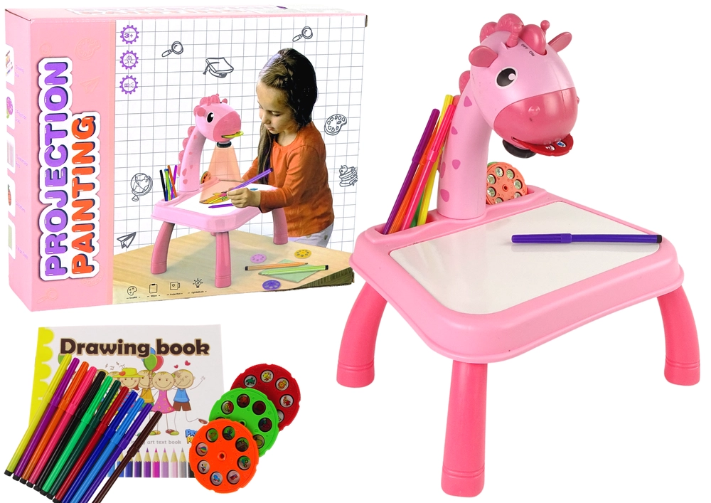 E-shop Lean Toys STÔL DINOSAUR S PROJEKTOROM NA KRESLENIE + DOPLNKY FARBA RUŽOVÁ