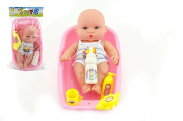 E-shop Teddies bábätko plast 18 cm s doplňky ve vaničce