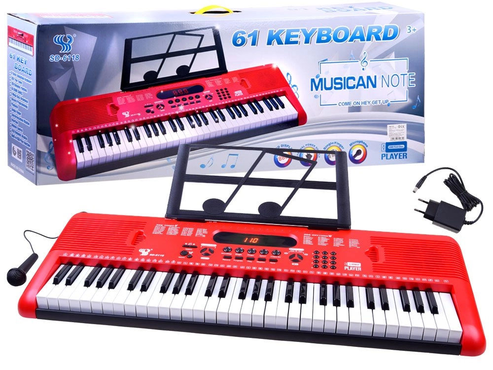 E-shop Inlea4Fun Syntetizátor s mikrofónom 61 klávesov MUSICIAN NOTE červený