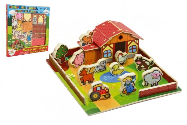 E-shop Domeček dřevěná farma Moje první zvířátka 31x31cm 28ks+podložka v krabici MPZ