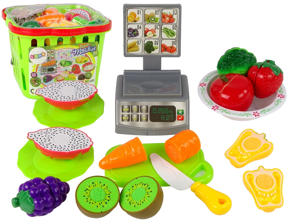 E-shop Lean Toys košík so zeleninou na krájanie + váha