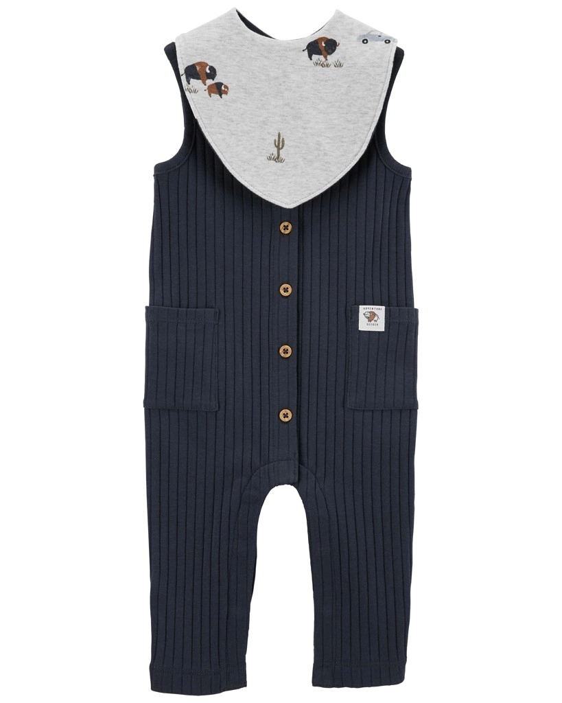 E-shop Carter's Set 2dielny overal bez rukávov podbradník Navy Buffalo chlapec NB