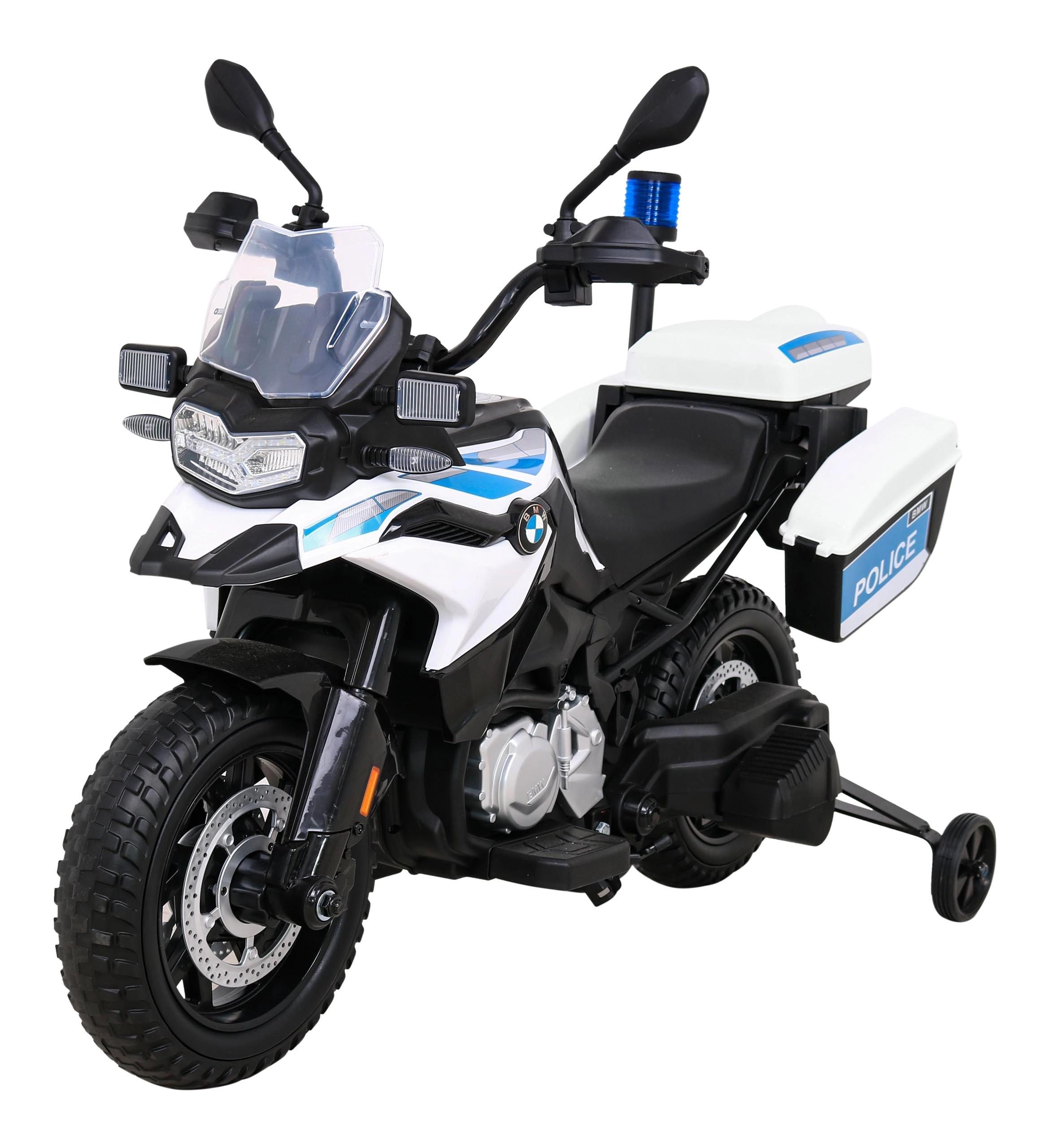 E-shop Detská elektrická policajná motorka BMW F 850 GS s pomocnými kolieskami a kuframi
