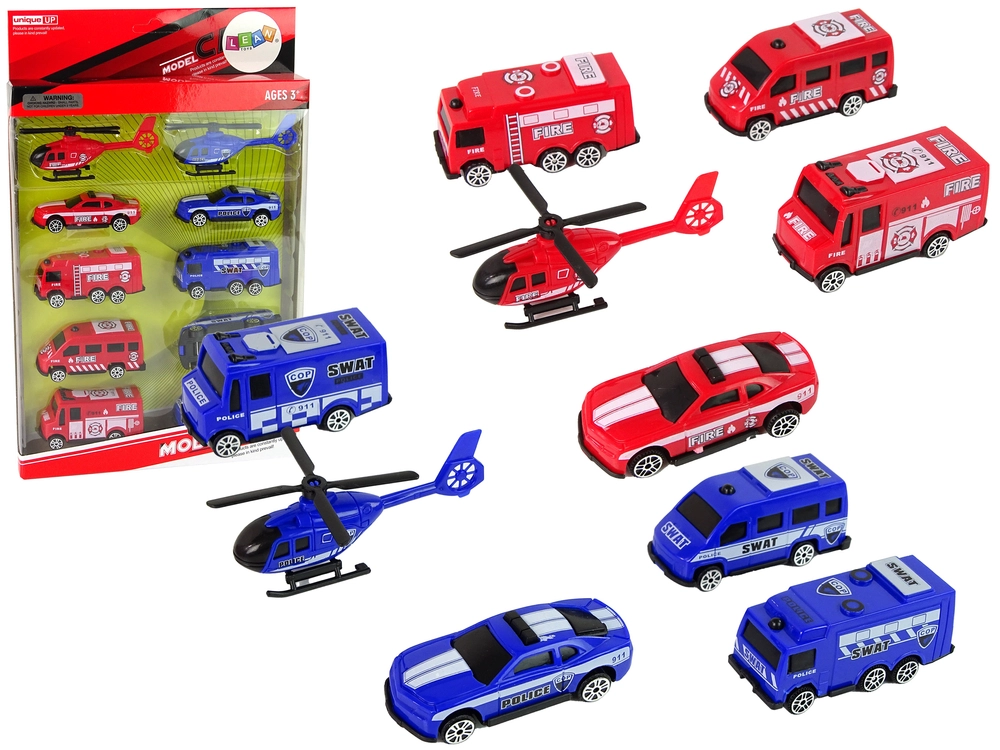 Lean Toys Sada 10 záchranných záchranných vozidiel Polícia, Hasiči