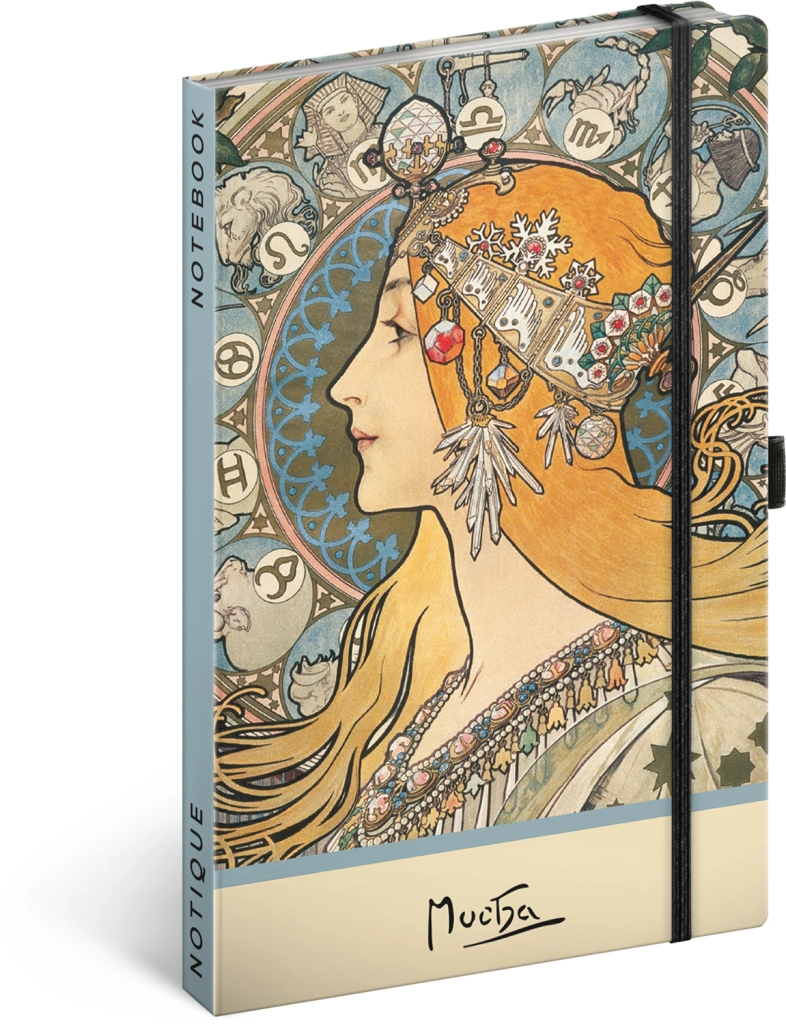 E-shop NOTIQUE Notes Alfons Mucha Zodiak, bodkovaný, 13 x 21 cm