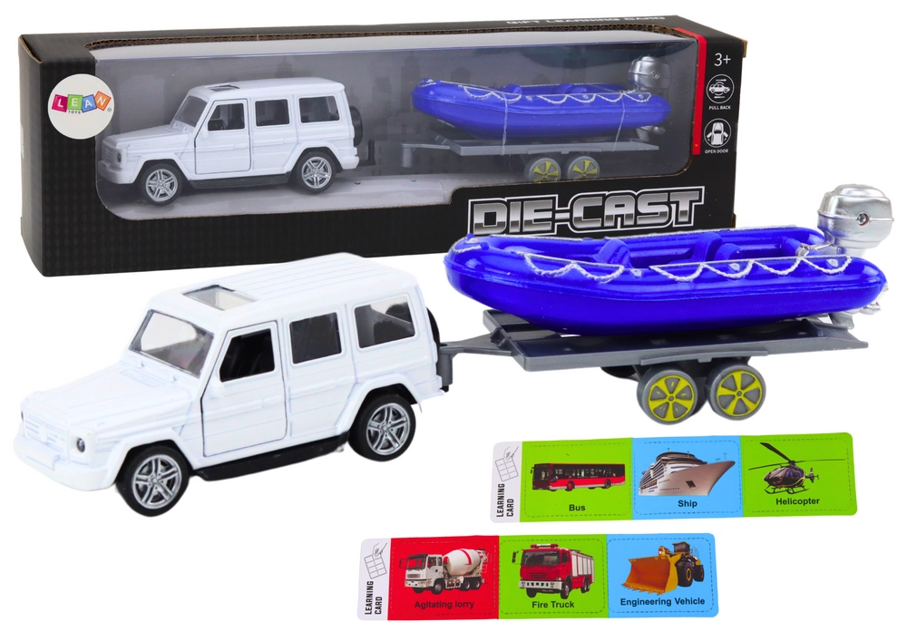E-shop Lean Toys Terénne auto s motorovým člnom biele