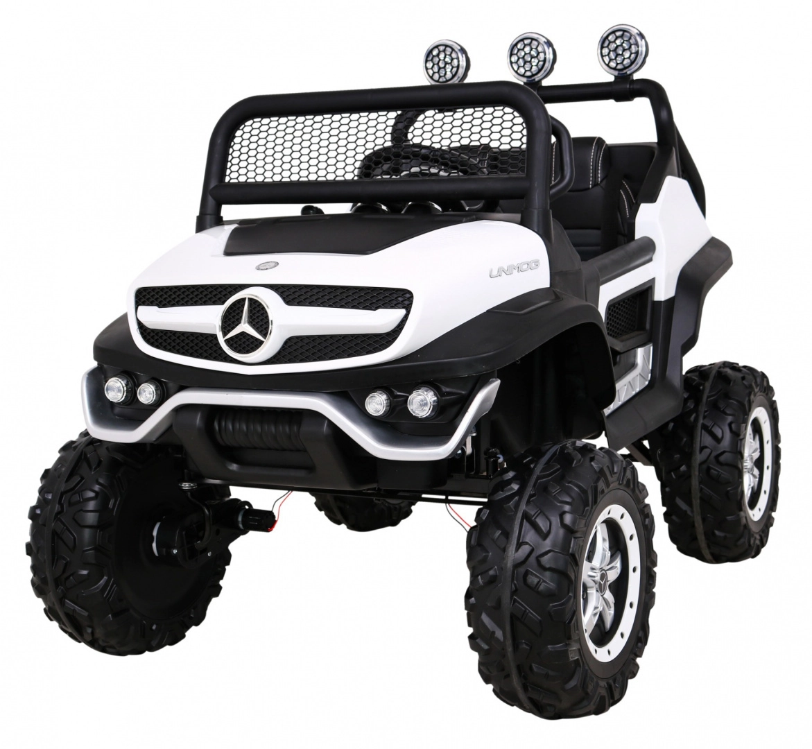 E-shop Mercedes‑Benz Unimog pre deti 4x4 s diaľkovým ovládaním, LED a MP3 – biely