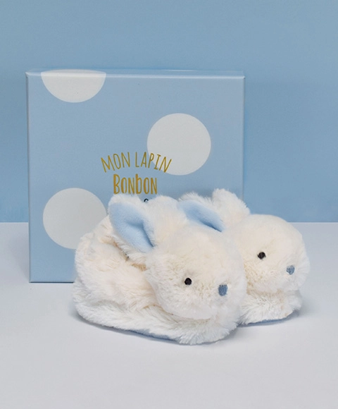 E-shop Doudou sada topánočiek s hrkálkami králiček modrý