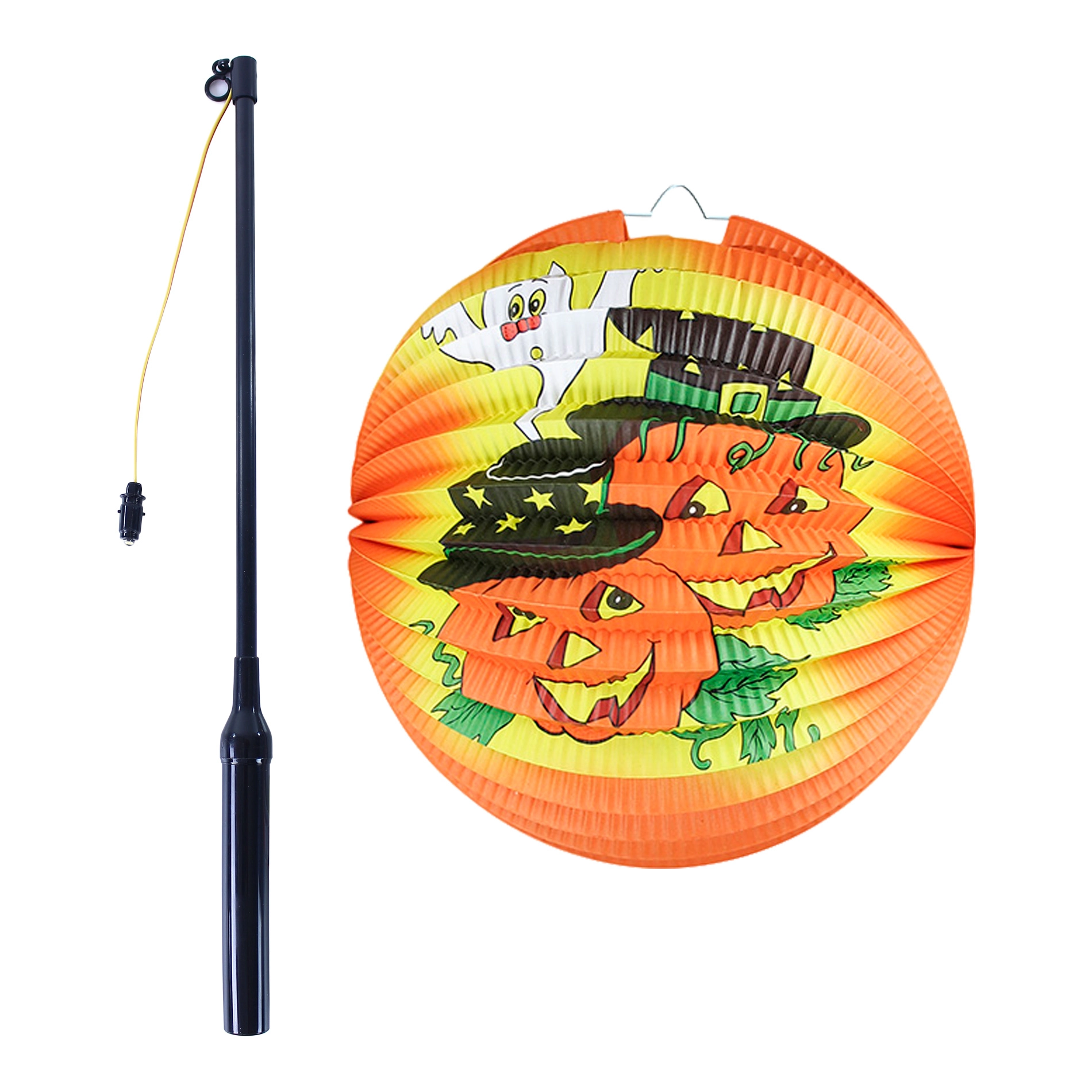 E-shop Lampión Halloween veselé tekvica 25 cm so svietiacou paličkou 40 cm