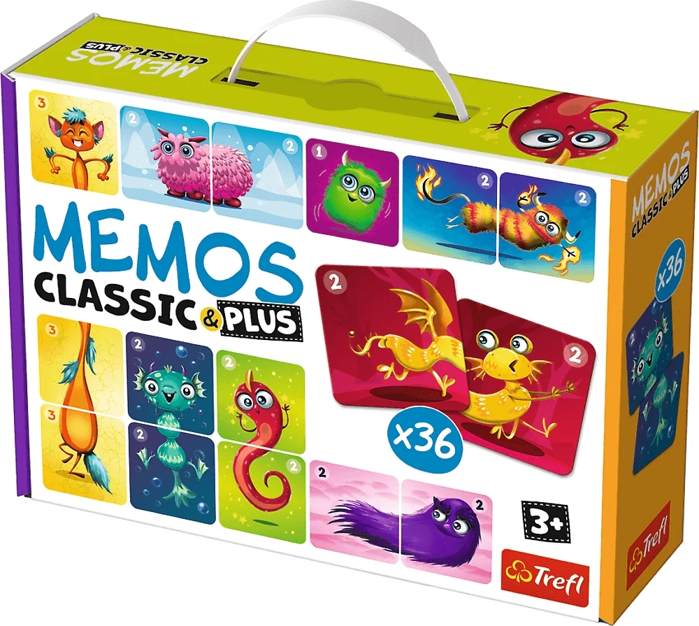 E-shop Trefl Pexeso Classic&Plus Roztomilé príšerky 3v1