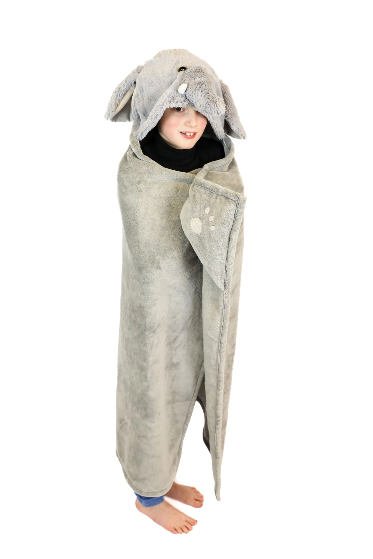 E-shop Cozy Noxxiez Slon hrejivá deka s kapucňou so zvieratkom a labkovými vreckami