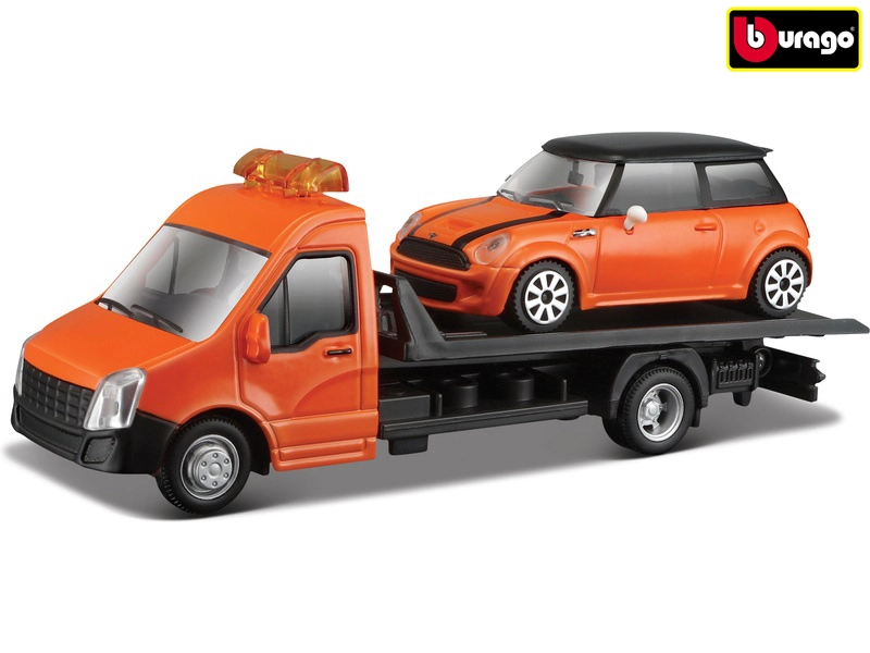 E-shop Bburago Odťahovka + mini Copper S oranžové 1:43