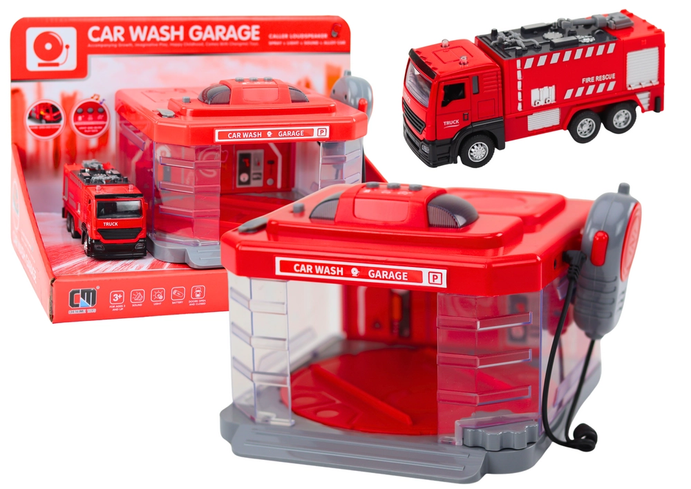 E-shop Lean Toys Hasičská garáž s umývacou stanicouhasičské auto