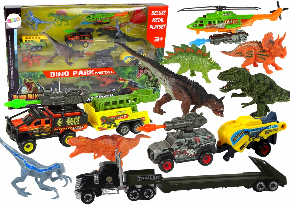Lean Toys Súprava vozidiel a Dinosaurov – modrý Vrtuľník 8ks.