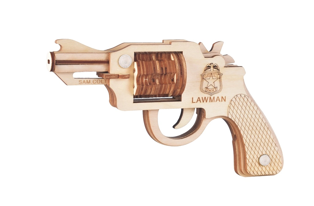 E-shop Drevené 3D puzzle revolver na gumičky Colt