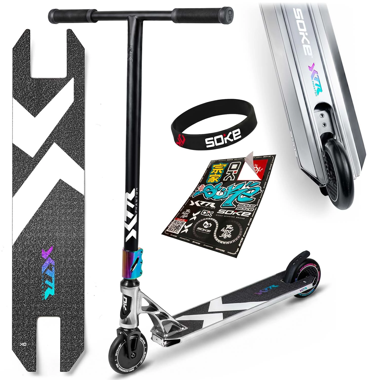Soke XTR Phantom chrome profesionálna freestyle kolobežka strieborno-čierna