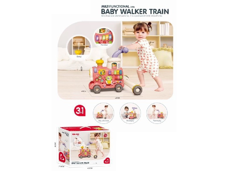chodítko a odrážadlo vláčik 3v1 ružové