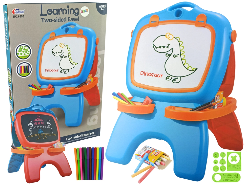 E-shop Lean Toys Obojstranná magnetická tabuľa na kriedy a fixky modrá