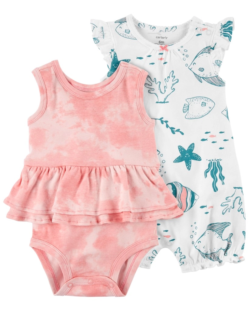 E-shop Carter's Set 2dielny body bez rukávov overal letný kr. rukáv Ivory Ocean dievča LBB