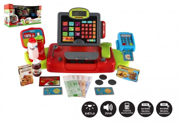 E-shop Teddies Pokladna velká digitální plast na baterie se zvukem se světlem v krabici 48x25x18cm
