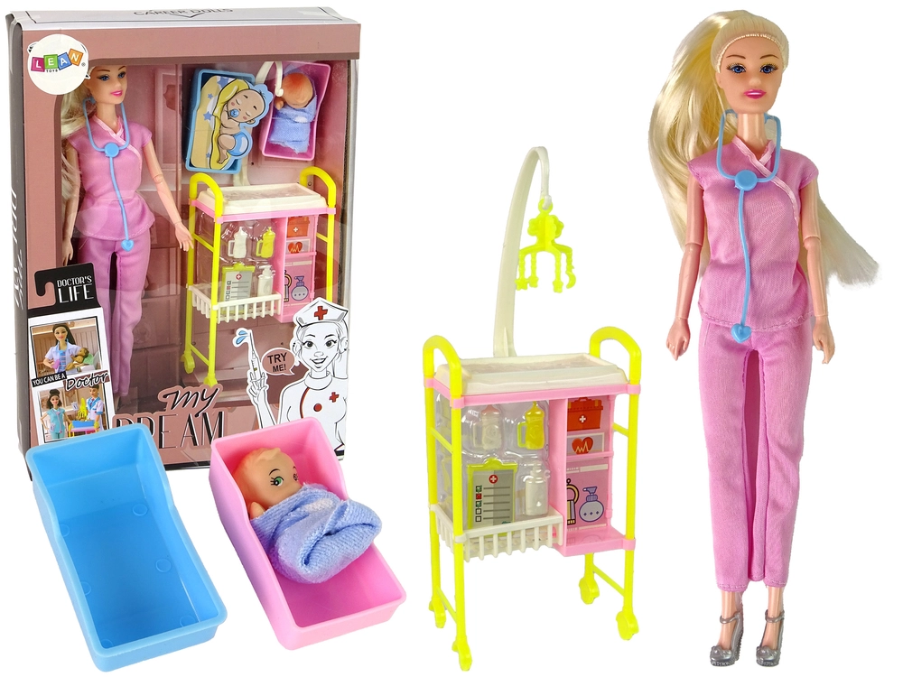 Lean Toys doktorka s bábätkom a doplnkami – v ružovom oblečení
