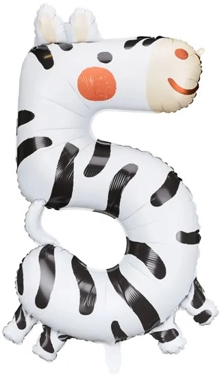 E-shop KIK Fóliový narodeninový balónik číslo 5 Zebra 68x98 cm