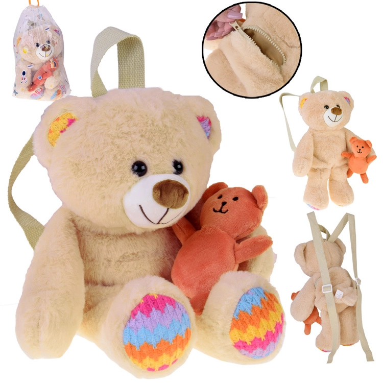 plyšový detský batôžtek medvedík s mini medvedíkom a nastaviteľnými popruhmi