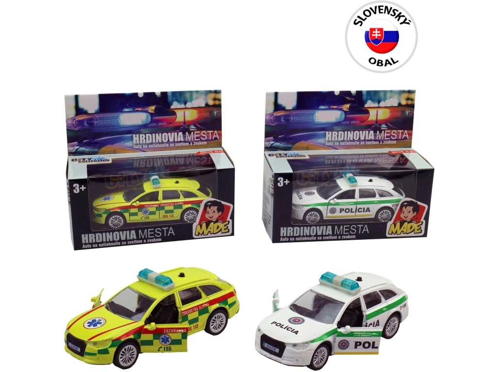 Auto záchrannej služby a polície s pohonom na spätné natiahnutie
