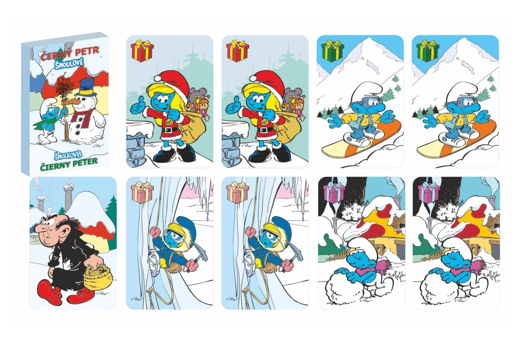 Čierny Peter Šmolkovia – zimná kartová hra v papierovej krabičke 6 × 9 cm