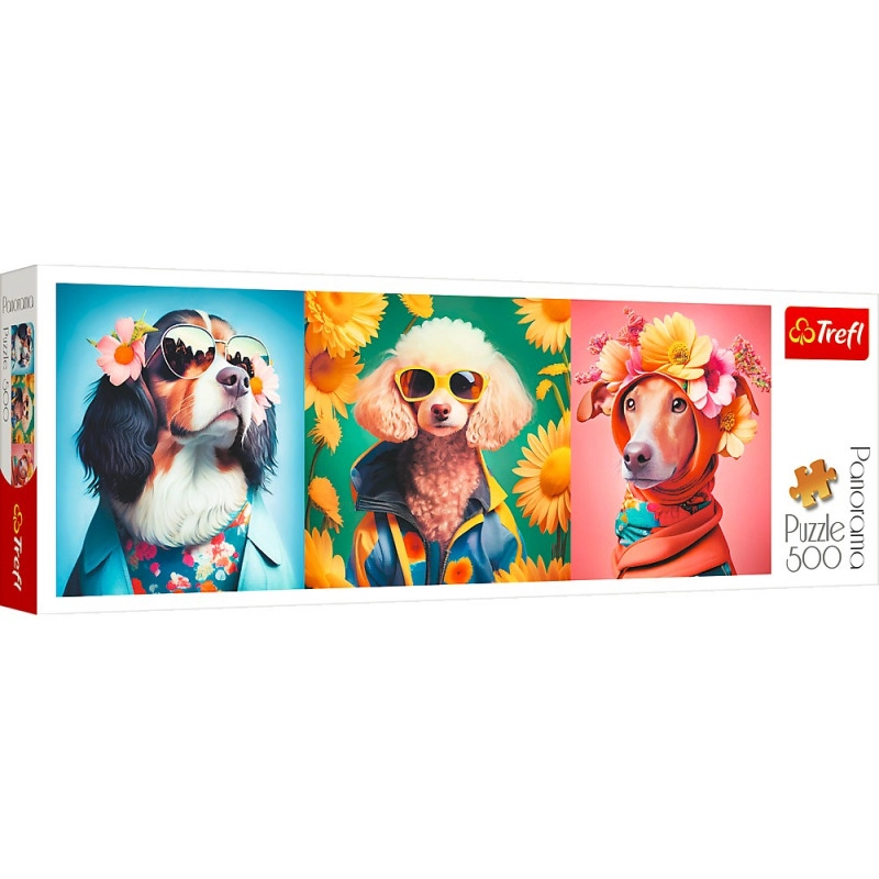 E-shop Panoramatické puzzle Trefl psy – módna prehliadka, 500 dielikov